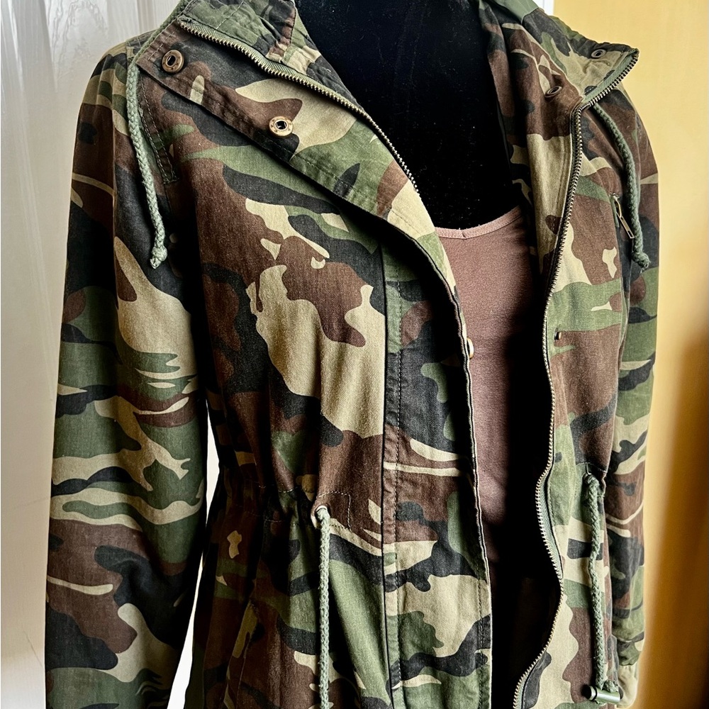 Green and Brown Utility Jacket with Stand-Up Collar - Picture 1 of 7